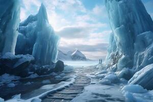 grupo de guerreros capturado esta glacial y glaciar tierra. ai generativo foto