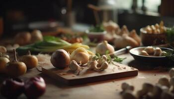 Fresco vegetal ensalada, un sano gastrónomo comida para otoño temporada generado por ai foto