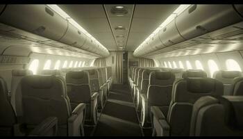 lujo aire viaje en moderno, cómodo, y elegante metal aeronave generado por ai foto