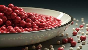 Fresh fruit bowl with colorful berries, a healthy gourmet snack generated by AI photo