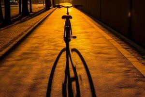 Shadow of bike at golden hour in hamburg. AI generative photo