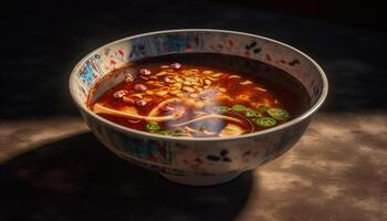 Healthy eating in Chinese culture vegetable stew with pork and spice generated by AI photo