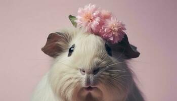 Fluffy pink baby rabbit with cute whiskers and furry ears generated by AI photo