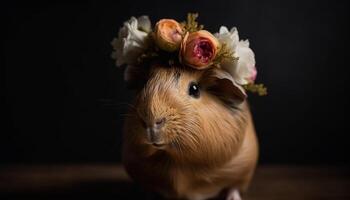 Fluffy young rabbit with cute whiskers in studio shot generated by AI photo