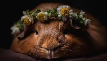 Fluffy baby rabbit with yellow fur and whiskers in studio shot generated by AI photo