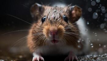 Fluffy guinea pig wet nose and whiskers in close up portrait generated by AI photo