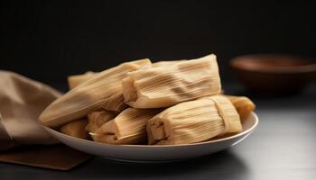 al vapor chino albóndigas, un gastrónomo aperitivo para un sano almuerzo generado por ai foto