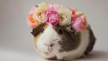 Fluffy small mammal, cute guinea pig, looking at camera outdoors generated by AI photo