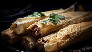 A la parrilla carne y vegetal lámina, un sano gastrónomo comida generado por ai foto