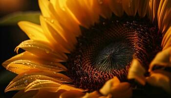 Vibrant sunflower petal, yellow and fresh, in close up macro generated by AI photo