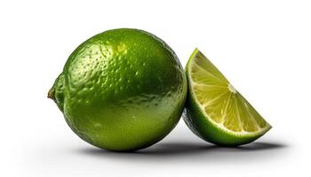 Juicy citrus slice, fresh and organic, with bright green peel generated by AI photo