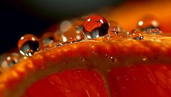 Vibrant green leaf with dew drop reflects beauty of nature generated by AI photo