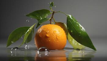 Juicy citrus slice reflects nature beauty in refreshing summer drink generated by AI photo