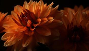 Vibrant daisy blossom, yellow petal, black background, nature beauty generated by AI photo