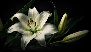 elegance single flower fragility in dark black background generated by AI photo