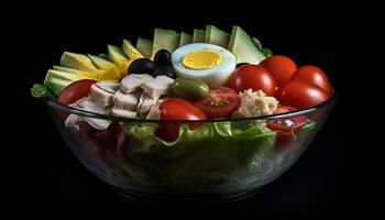 Fresh gourmet salad bowl with organic vegetables and healthy ingredients generated by AI photo