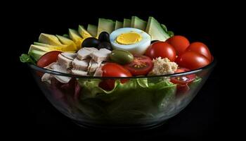 Fresco gastrónomo ensalada cuenco con orgánico vegetales y sano ingredientes generado por ai foto