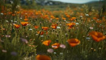 Vibrant wildflower meadow showcases beauty in nature multi colored landscape generated by AI photo