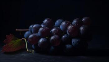 Juicy grape bunches on leafy branches, ripe for winemaking generated by AI photo