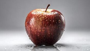 Juicy red apple reflects freshness of organic nature in close up generated by AI photo