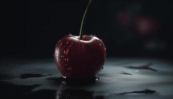 Juicy berry fruit slice splashing in refreshing water on black background generated by AI photo