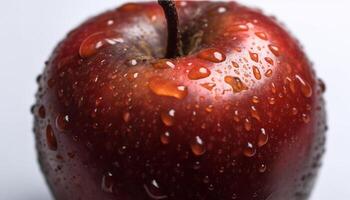 Juicy apple slice, fresh and ripe, with dew drops generated by AI photo