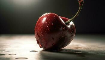 Juicy berry fruits splash on wooden table, reflecting summer freshness generated by AI photo