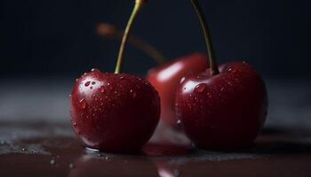 Juicy berry fruits on a clean wooden table, reflecting freshness generated by AI photo