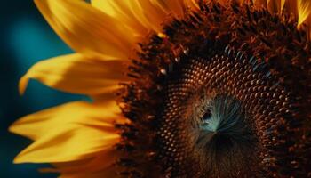 vibrante girasol florecer atrae abeja en naturaleza orgánico circulo generado por ai foto