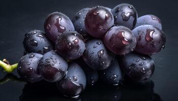 Juicy purple grape berry, fresh and ripe, wet with dew generated by AI photo