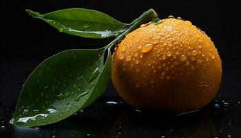 Juicy citrus slice reflects freshness of nature organic refreshment generated by AI photo