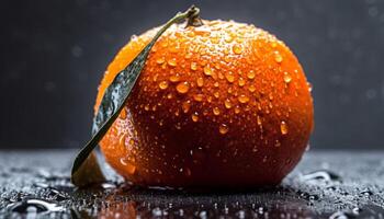 Juicy citrus fruit slice falling into refreshing water, organic freshness generated by AI photo