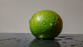 Ripe citrus fruit reflects freshness in a wet close up macro generated by AI photo