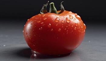 Ripe tomato reflects nature freshness in a wet close up generated by AI photo