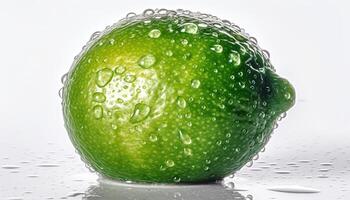 Juicy citrus slice splashing in refreshing green drink, organic freshness generated by AI photo