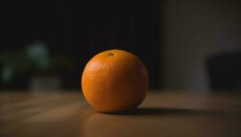 Juicy citrus slice on wooden table, reflecting healthy lifestyle and freshness generated by AI photo