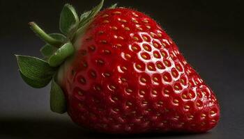 Juicy ripe strawberry, a sweet and healthy gourmet summer snack generated by AI photo