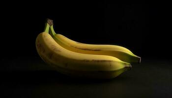 maduro banana, un sano bocadillo para vegetariano dietas, en negro antecedentes generado por ai foto
