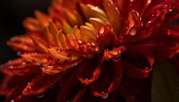 Vibrant flower head in nature, wet with dew, showcasing beauty generated by AI photo