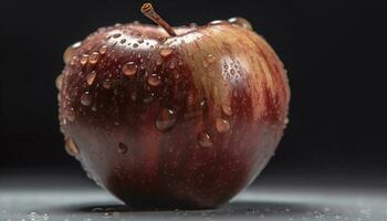 Juicy apple slice, fresh and ripe, with dew drops generated by AI photo