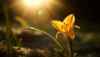 Vibrant wildflower bouquet in meadow, pollen glistening in sunlight generated by AI photo