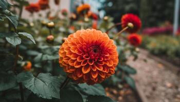 Vibrant multi colored flowers bloom in nature formal garden generated by AI photo