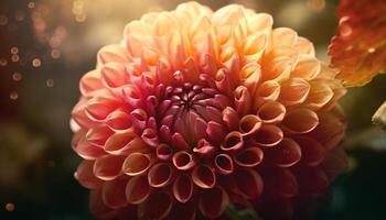 Vibrant multi colored dahlia blossom, focus on foreground, no people generated by AI photo