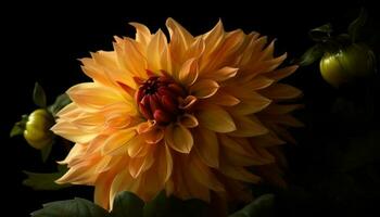 Vibrant yellow dahlia blossom, fresh and beautiful in nature generated by AI photo