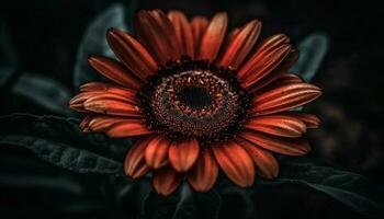 Vibrant gerbera daisy, yellow petal, black background, beauty in nature generated by AI photo