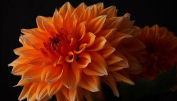 Vibrant petals of multi colored dahlia blossom in black background generated by AI photo