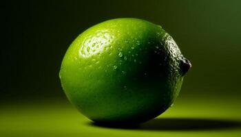 Juicy citrus slice reflects freshness in vibrant green nature wave generated by AI photo