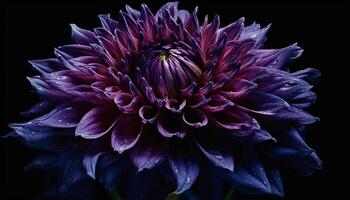 Vibrant petals of a purple dahlia, wet with dew drops generated by AI photo
