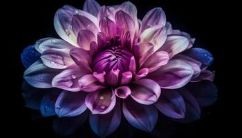 Vibrant petals of a single gerbera daisy on dark background generated by AI photo