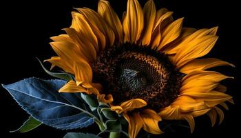 Vibrant sunflower blossom in nature meadow, on black background generated by AI photo